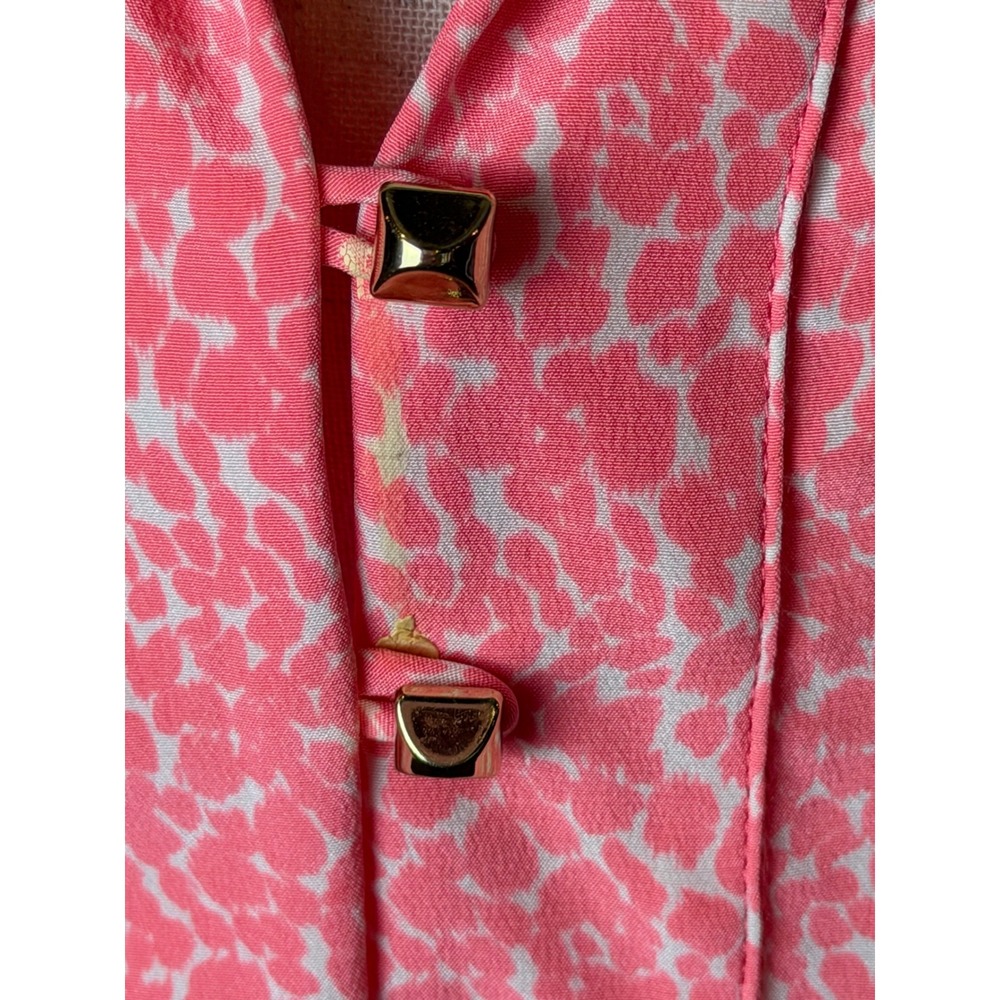 Britt Ryan Silk Tunic Blouse Women Large Pink Leopard Print Roll Tab Old Money - Picture 8 of 12